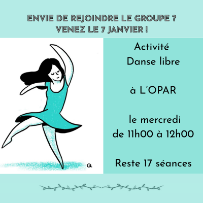 Danse libre à l'OPAR le mercredi de 11h00 à 12h00